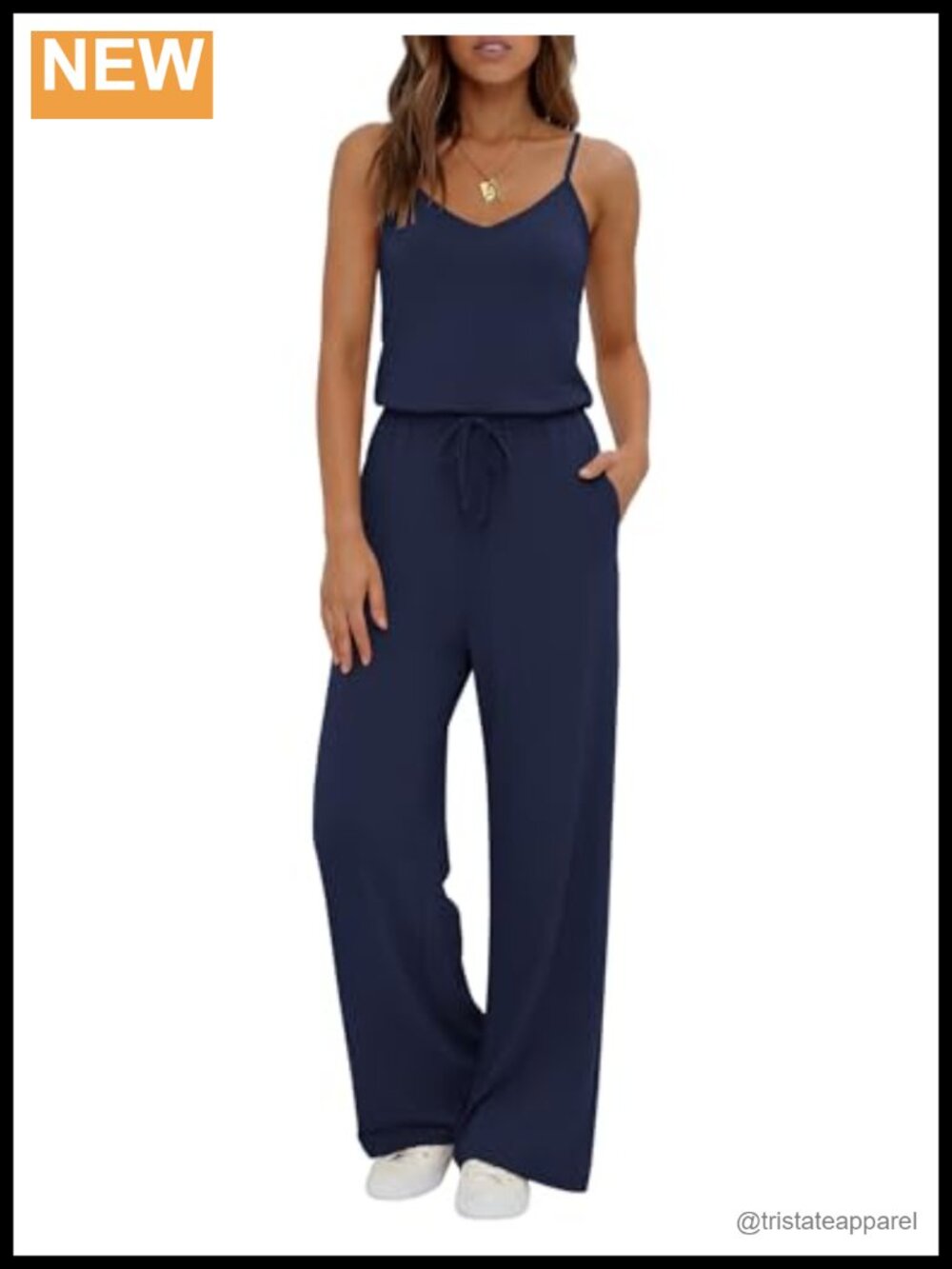 Womens Sleeveless V Neck Wide Leg Jumpsuit Adjustable Straps
